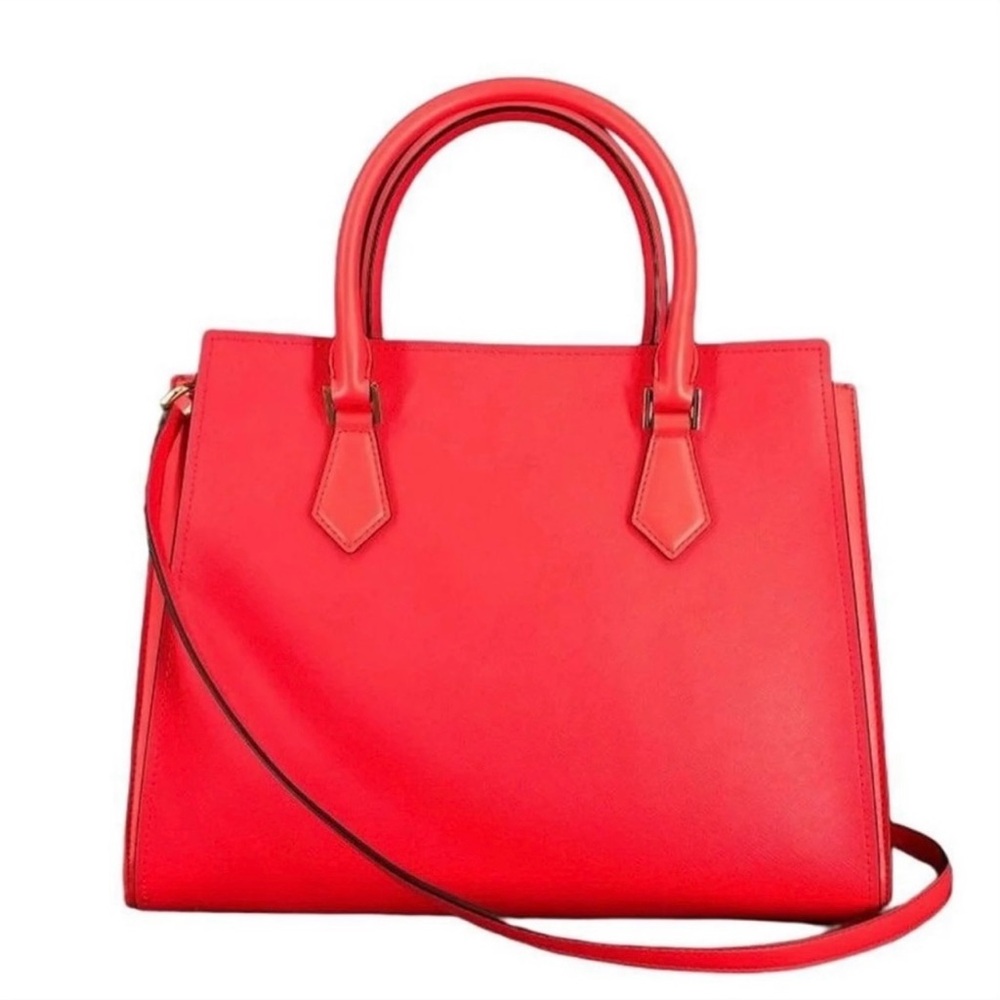 NWT Michael Kors Hope Medium Saffiano Leather Messenger/Satchel Bag Bright Red - Picture 2 of 12